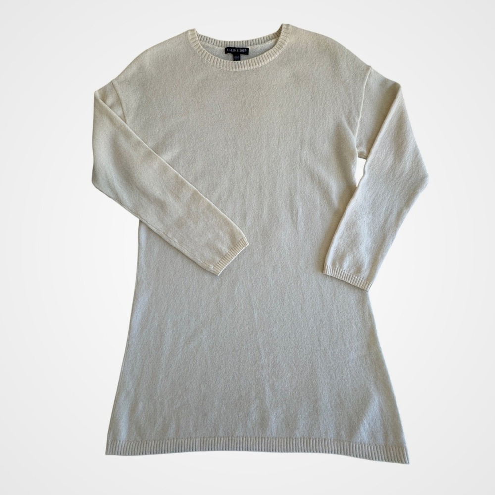 Eileen Fisher Sweater Tunic Cream Cashmere Knit Minimalist Quiet Luxury XXS
